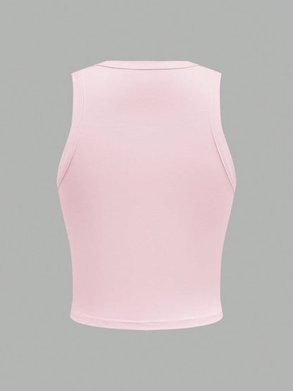 THE POWERPUFF GIRLS X Women's Casual Summer Blossom, Bubbles, Buttercup Pattern White Cropped Tank Top,Outwork/Vacation