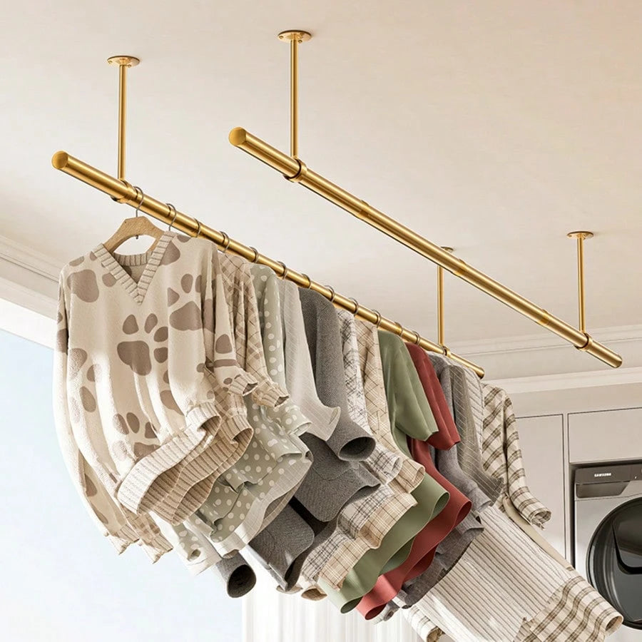 Thickened Stainless Steel Household Drying Rack, Rust-Proof And Windproof Clothes Hanger, Wardrobe Storage Rod, Garment Hanging Device, Multi-Function Towel Bar, Bathroom & Balcony Multi-Purpose Cloth