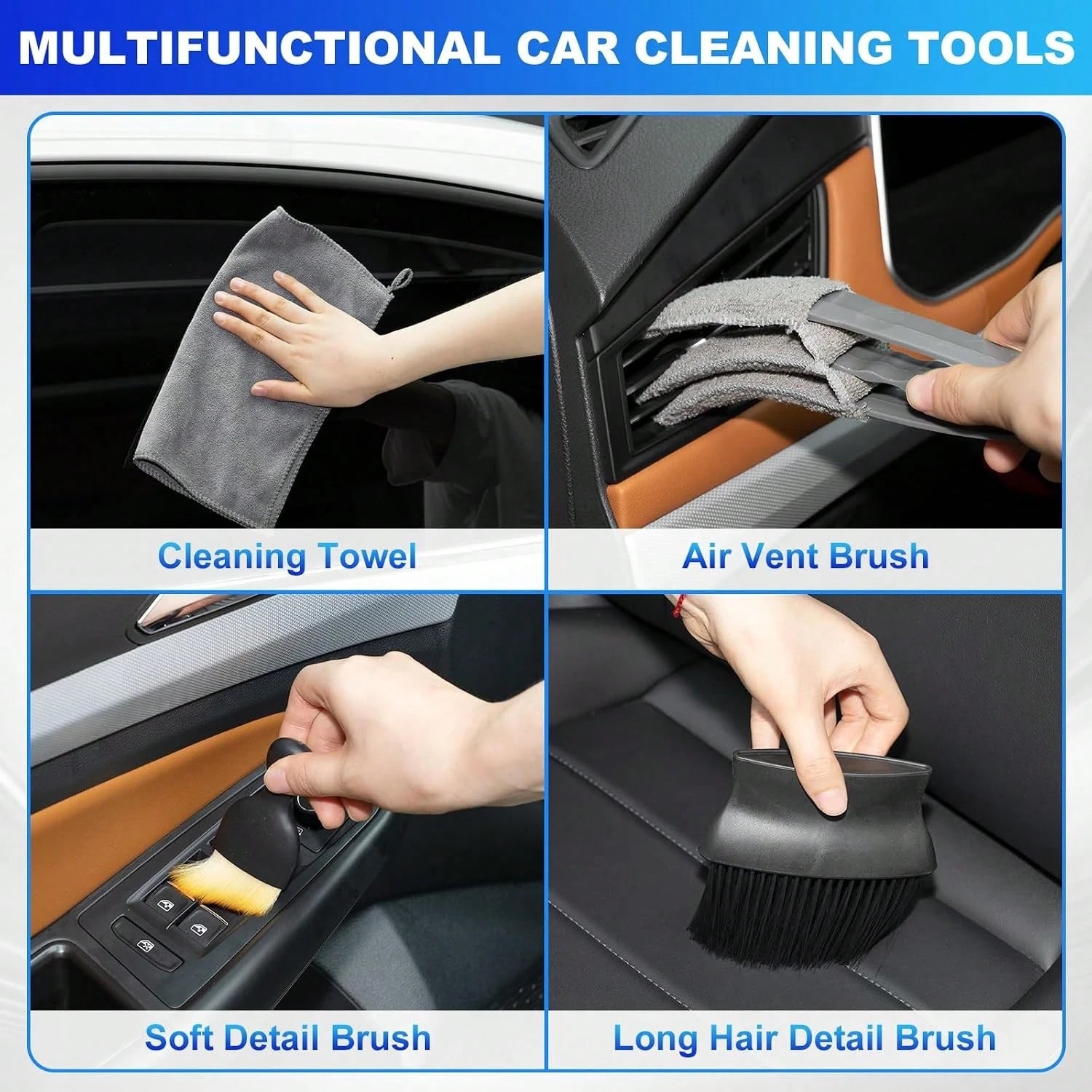 THINKWORK Windshield Cleaner Tool, Car Interior Cleaning Kit, Car Detailing Kit Interior Cleaner With10Pcs Detailing Brush Set, Gray Auto Detailing Supplies &Amp; Accessories