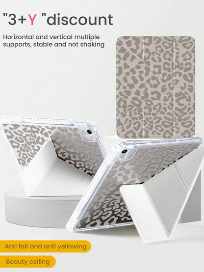 This Beautiful And Cute Leopard Print Double-Sided Acrylic Crystal Clear Back Cover Has Shock-Proof Function, Suitable For 7th, 8th (10.2 Inch) And 10th Generation IPad. It Has A Built-In Pen Slot And