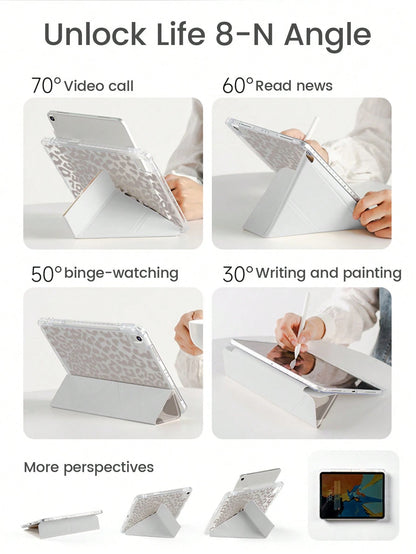 This Beautiful And Cute Leopard Print Double-Sided Acrylic Crystal Clear Back Cover Has Shock-Proof Function, Suitable For 7th, 8th (10.2 Inch) And 10th Generation IPad. It Has A Built-In Pen Slot And