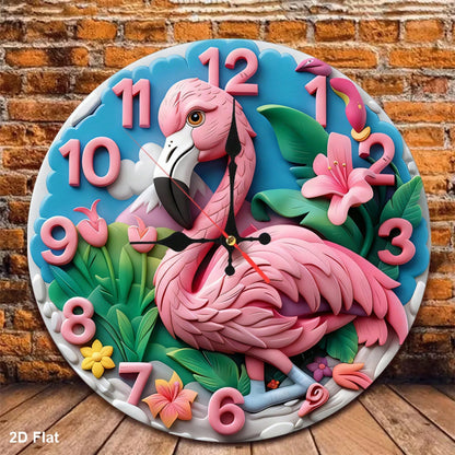 This Is A 12inch Flat Wall Clock, Featuring A Flamingo Cartoon Design. It Is Silent And Noiseless, Making It Perfect For Use In The Living Room