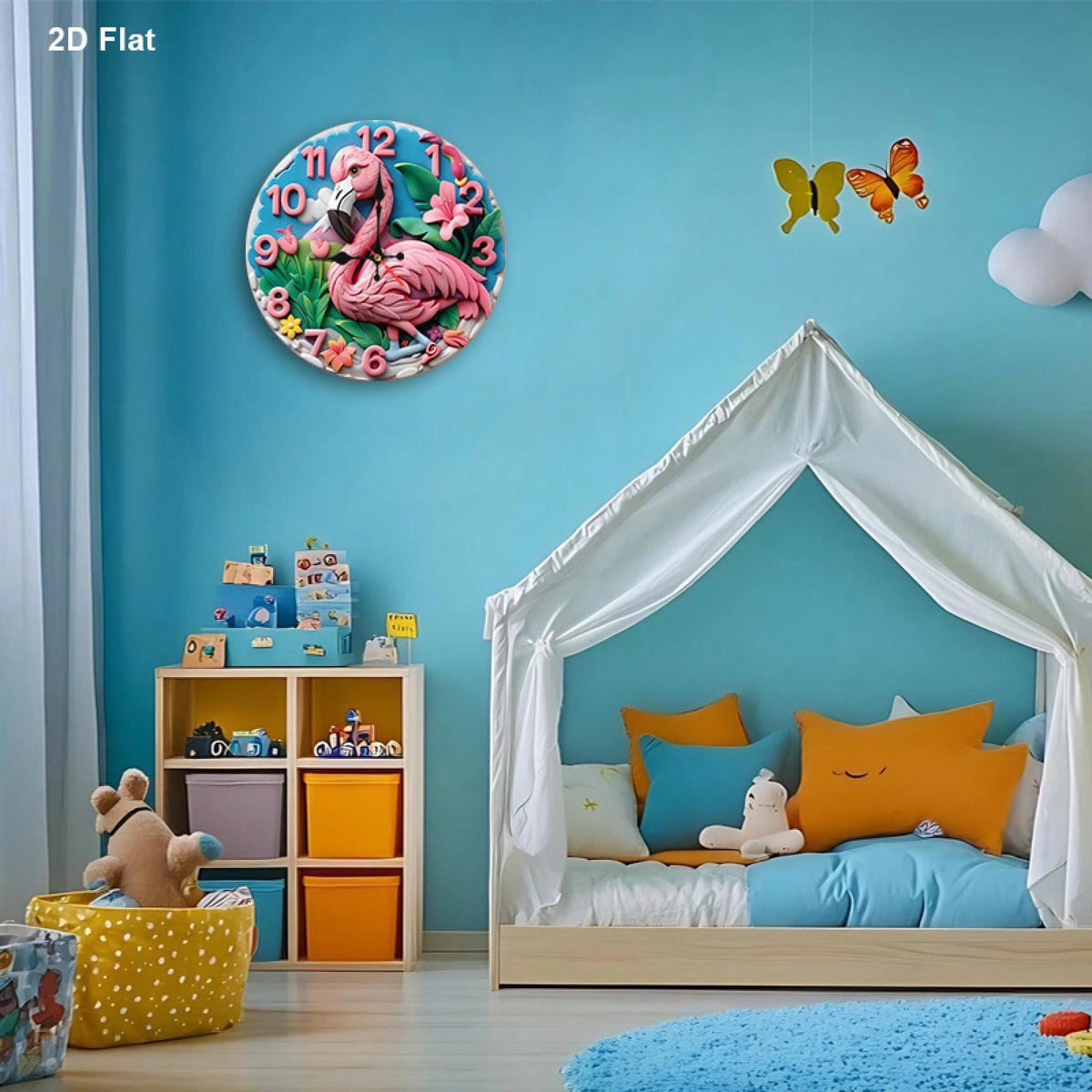 This Is A 12inch Flat Wall Clock, Featuring A Flamingo Cartoon Design. It Is Silent And Noiseless, Making It Perfect For Use In The Living Room