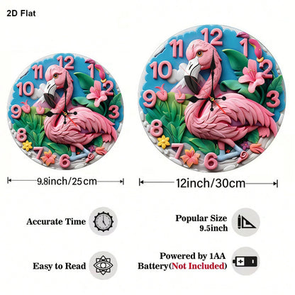 This Is A 12inch Flat Wall Clock, Featuring A Flamingo Cartoon Design. It Is Silent And Noiseless, Making It Perfect For Use In The Living Room