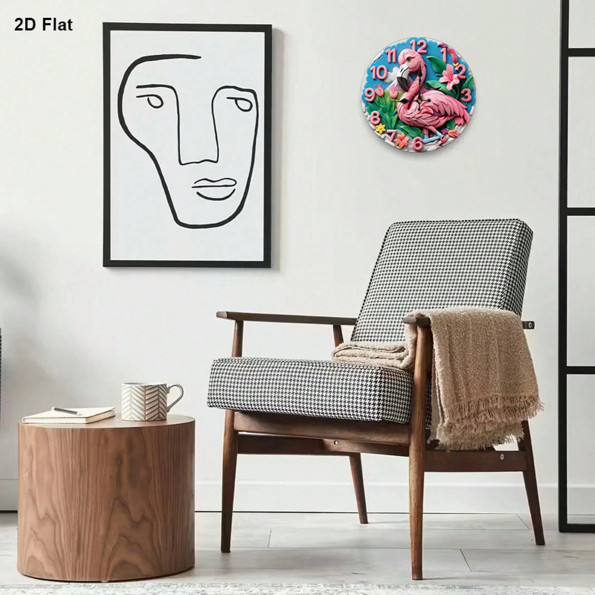 This Is A 12inch Flat Wall Clock, Featuring A Flamingo Cartoon Design. It Is Silent And Noiseless, Making It Perfect For Use In The Living Room