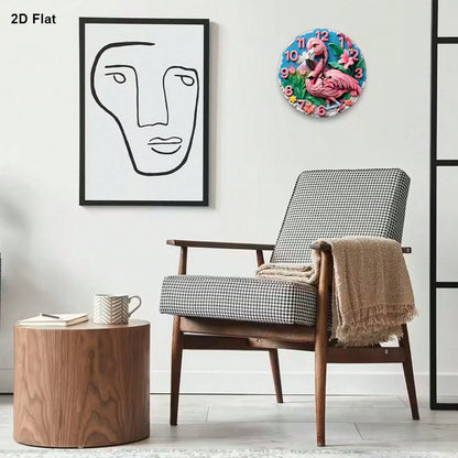 This Is A 12inch Flat Wall Clock, Featuring A Flamingo Cartoon Design. It Is Silent And Noiseless, Making It Perfect For Use In The Living Room