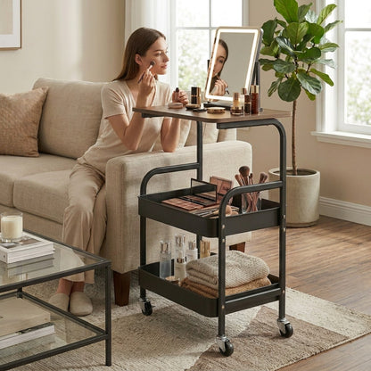 Three-Tier Rolling Cart, Multi-Functional Metal Storage Shelf, Snack Shelf, Durable Shelf, Portable Wheels, Suitable For Home Or Office Use, Office Storage And Organization Rolling Cart