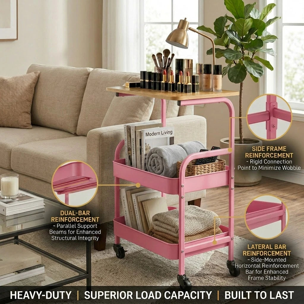 Three-Tier Rolling Cart, Multi-Functional Metal Storage Shelf, Snack Shelf, Durable Shelf, Portable Wheels, Suitable For Home Or Office Use, Office Storage And Organization Rolling Cart