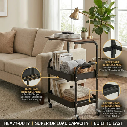 Three-Tier Rolling Cart, Multi-Functional Metal Storage Shelf, Snack Shelf, Durable Shelf, Portable Wheels, Suitable For Home Or Office Use, Office Storage And Organization Rolling Cart