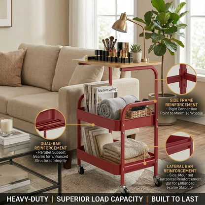 Three-Tier Rolling Cart, Multi-Functional Metal Storage Shelf, Snack Shelf, Durable Shelf, Portable Wheels, Suitable For Home Or Office Use, Office Storage And Organization Rolling Cart