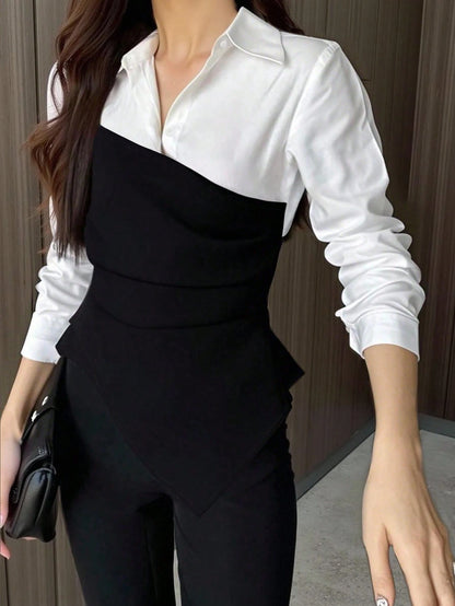 Tideelle Fashionable Casual Elegant Versatile Colorblock Women Shirt Fall Cloth For Women