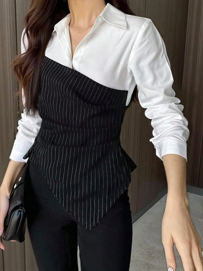 Tideelle Fashionable Casual Elegant Versatile Colorblock Women Shirt Fall Cloth For Women