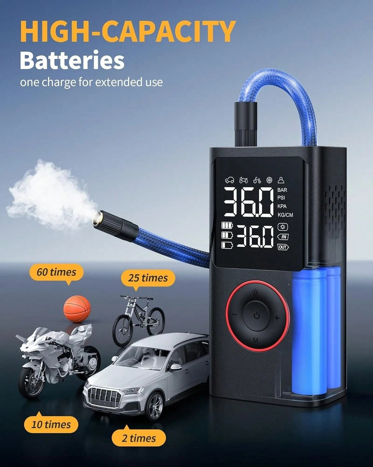 Tire Inflator Portable Air Compressor, 150 PSI Cordless Bike Tire Pump, Air Pump For Auto, Motorcycle, Bicycle, Balls With Pressure Gauge, LED Light & Car Accessories, Black, 4000mAh