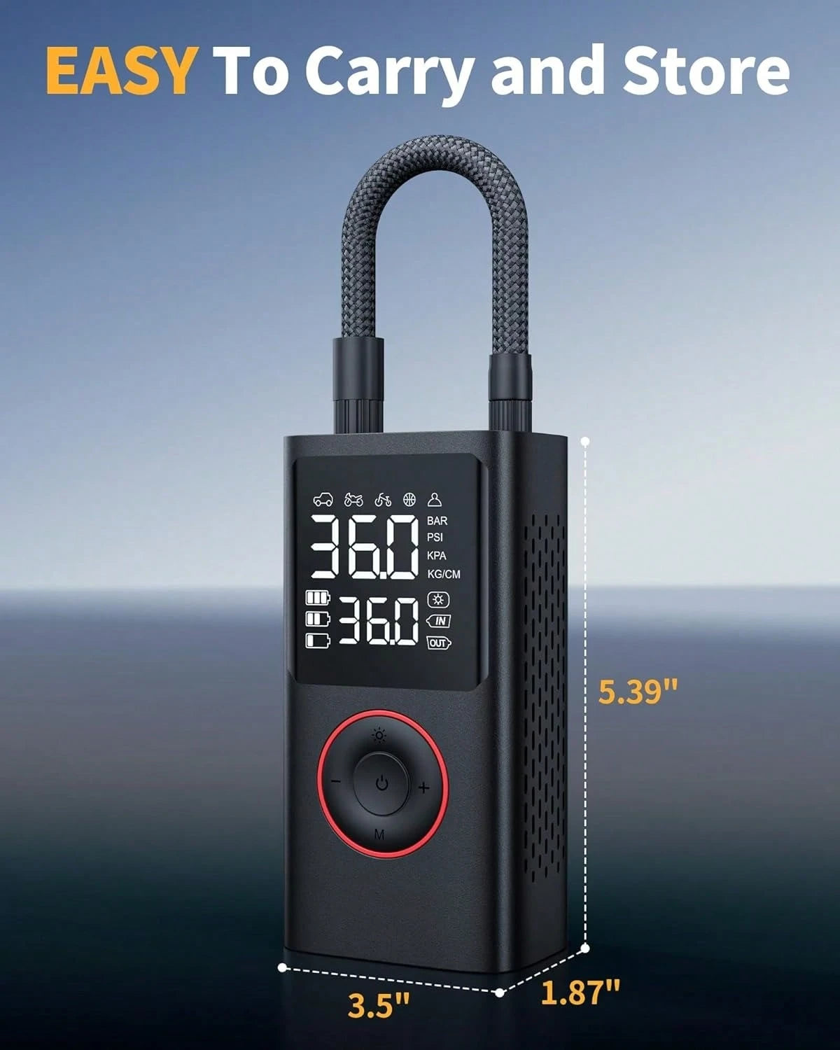 Tire Inflator Portable Air Compressor, 150 PSI Cordless Bike Tire Pump, Air Pump For Auto, Motorcycle, Bicycle, Balls With Pressure Gauge, LED Light & Car Accessories, Black, 4000mAh