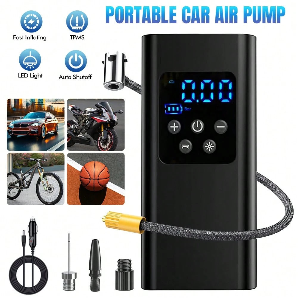 Tire Inflator Portable Air Compressor- Air Pump For Car Tires, Auto Shut-Off, 150PSI Electric Bike Tire Pump With LED Light And Digital Pressure Gauge For Motorcycle, Auto, Ball, Bicycle