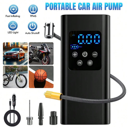 Tire Inflator Portable Air Compressor- Air Pump For Car Tires, Auto Shut-Off, 150PSI Electric Bike Tire Pump With LED Light And Digital Pressure Gauge For Motorcycle, Auto, Ball, Bicycle