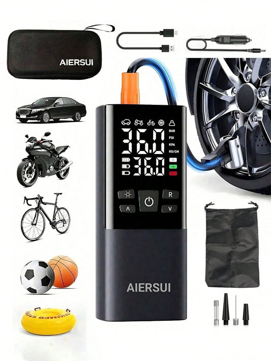 Tire Inflator Pump Portable Air Compressor 150PSI Cordless Car Tire Pump Rechargeable Bicycle Pump Suitable For Motorcycles, Bicycles, Balls And Inflatable Toys 11.1V/DC12V 2000MAH