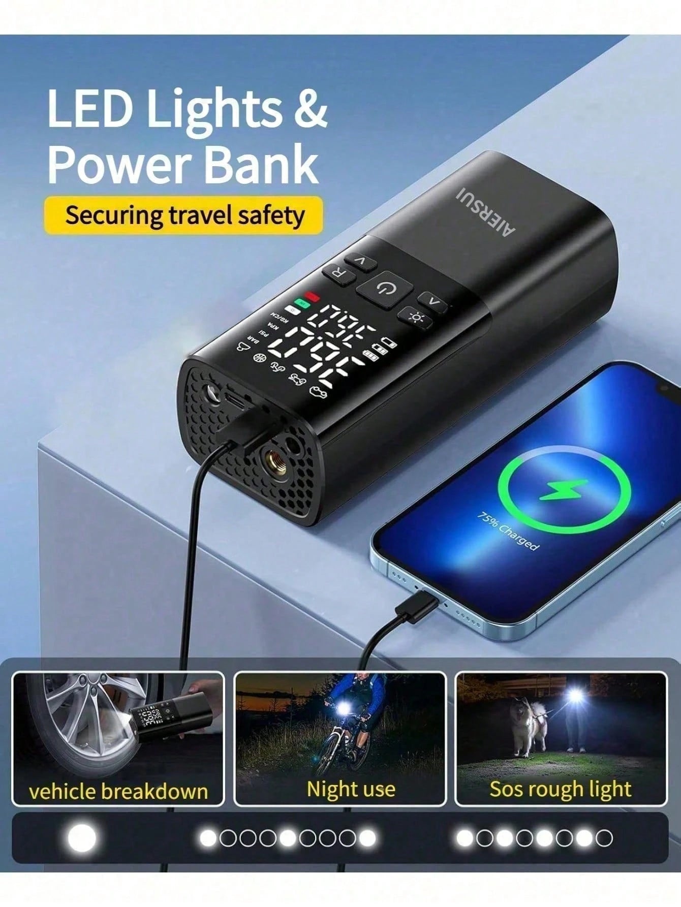 Tire Inflator Pump Portable Air Compressor 150PSI Cordless Car Tire Pump Rechargeable Bicycle Pump Suitable For Motorcycles, Bicycles, Balls And Inflatable Toys 11.1V/DC12V 2000MAH