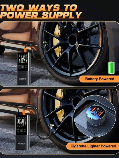 Tire Inflator Pump Portable Air Compressor 150PSI Cordless Car Tire Pump Rechargeable Bicycle Pump Suitable For Motorcycles, Bicycles, Balls And Inflatable Toys 11.1V/DC12V 2000MAH