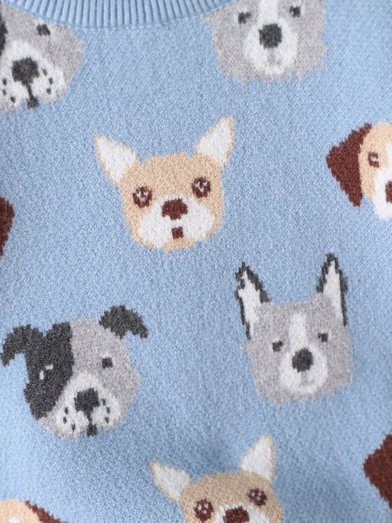 Toddler Boys' Fashionable Blue Jacquard Knit Sweater & Pants Set,Cute Autumn Dog Print Baby Clothes,Newborn Winter Pullover Outfits Matching Family
