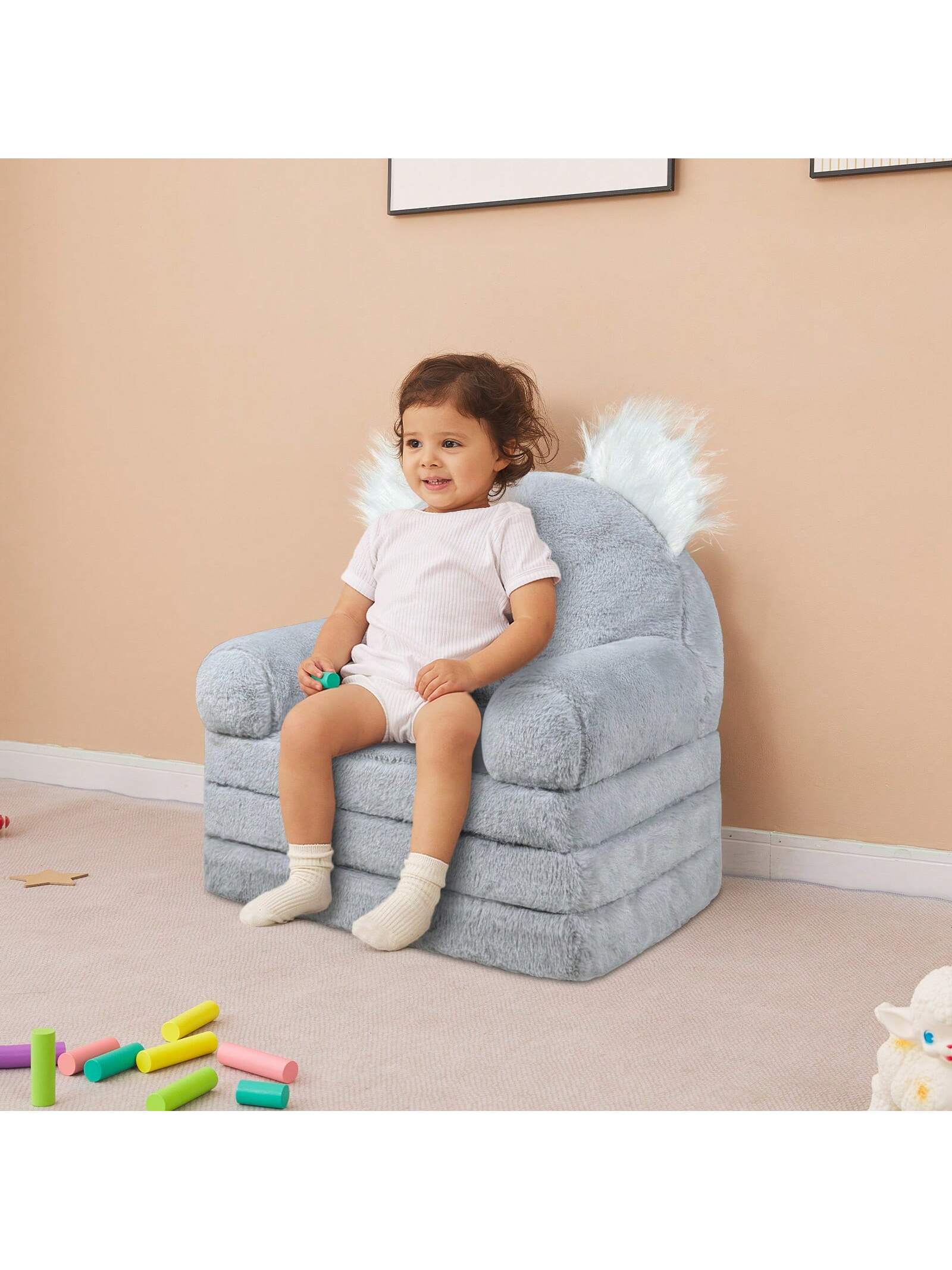 Toddler Chair Plush With Removable Cover, Kids Sofa Bed To Lounger, Comfy Kids Couch For Kids Age 18 Months And Up, Toddler Recliners For Kids