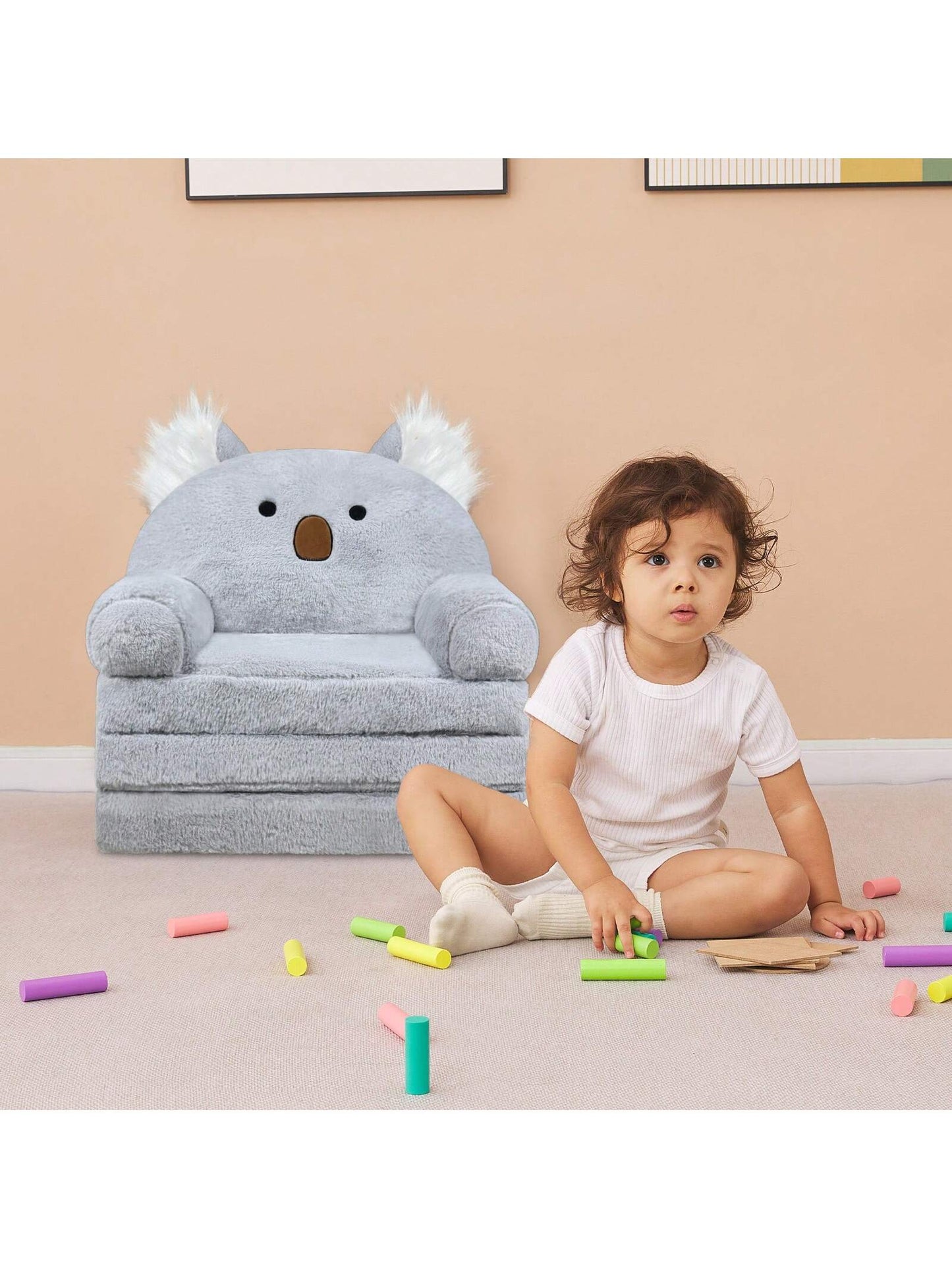 Toddler Chair Plush With Removable Cover, Kids Sofa Bed To Lounger, Comfy Kids Couch For Kids Age 18 Months And Up, Toddler Recliners For Kids