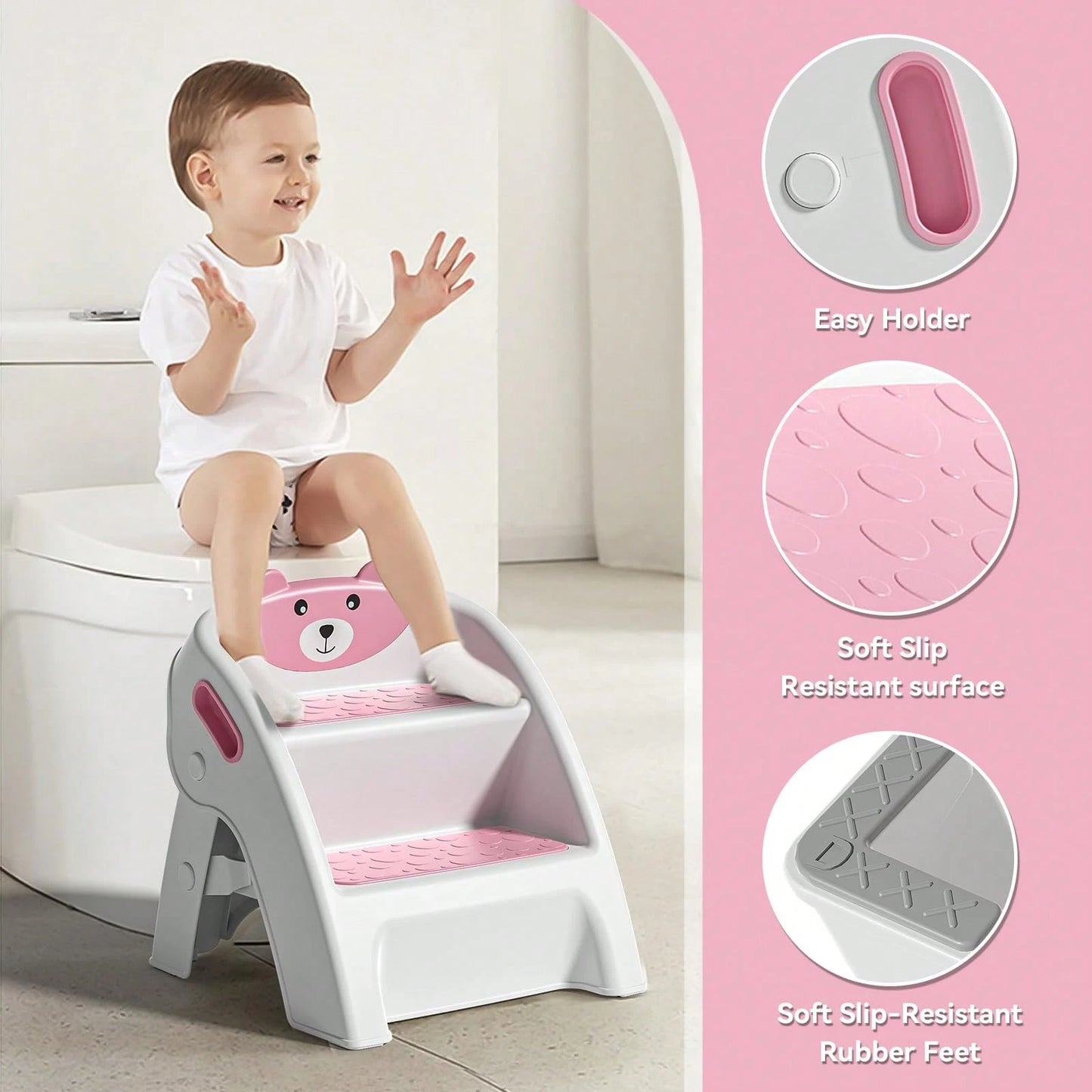 Toddler Step Stool For Bathroom Sink & Potty Training, 2-Step Stool With Anti-Slip Wide Steps, Anti-Tip A-Frame, Easy Assembly