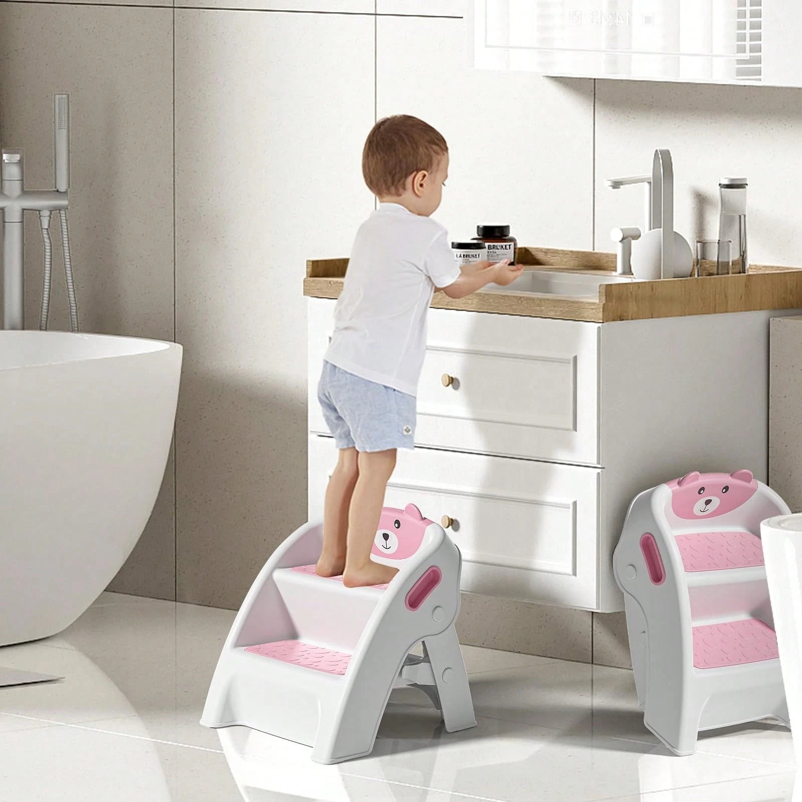 Toddler Step Stool For Bathroom Sink & Potty Training, 2-Step Stool With Anti-Slip Wide Steps, Anti-Tip A-Frame, Easy Assembly
