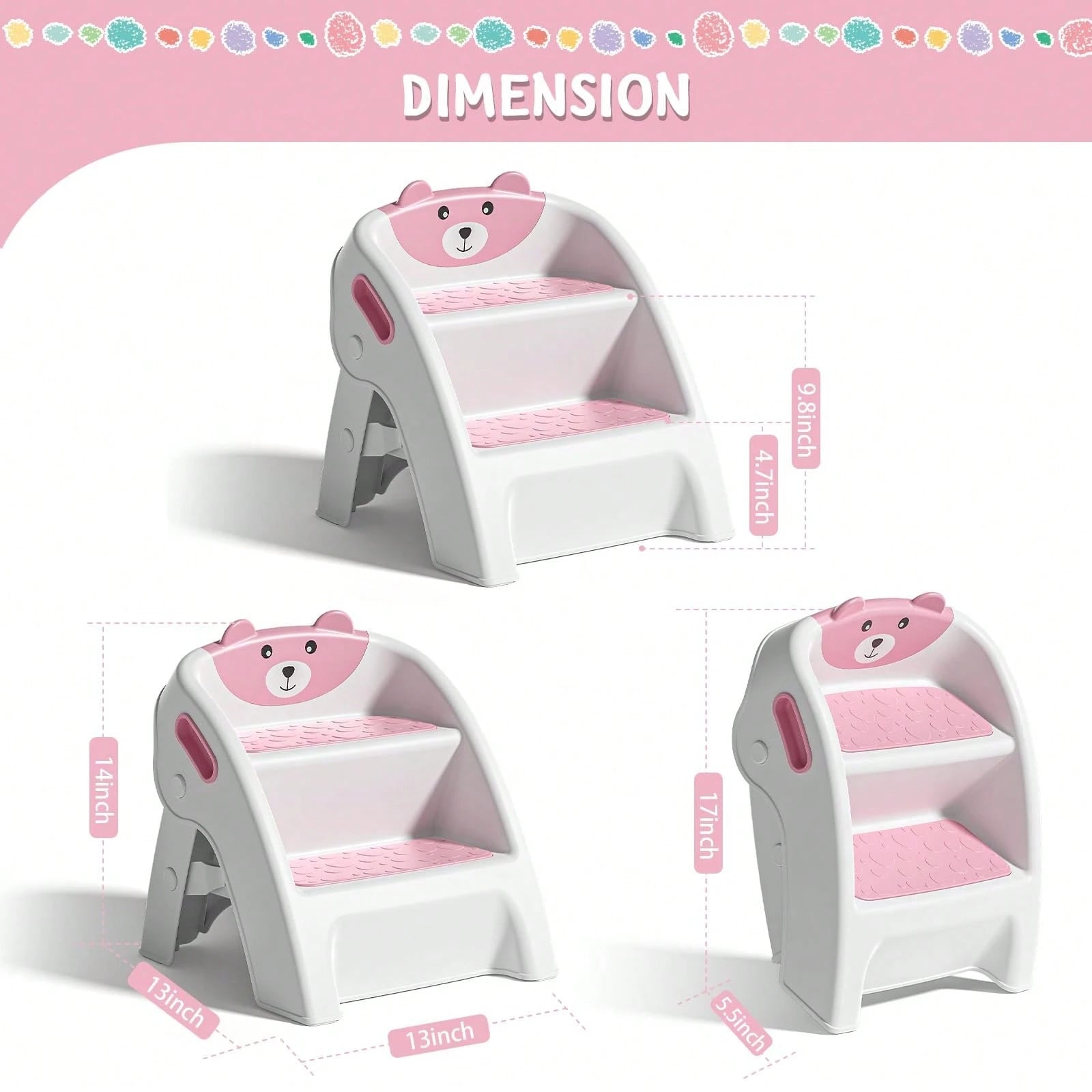 Toddler Step Stool For Bathroom Sink & Potty Training, 2-Step Stool With Anti-Slip Wide Steps, Anti-Tip A-Frame, Easy Assembly