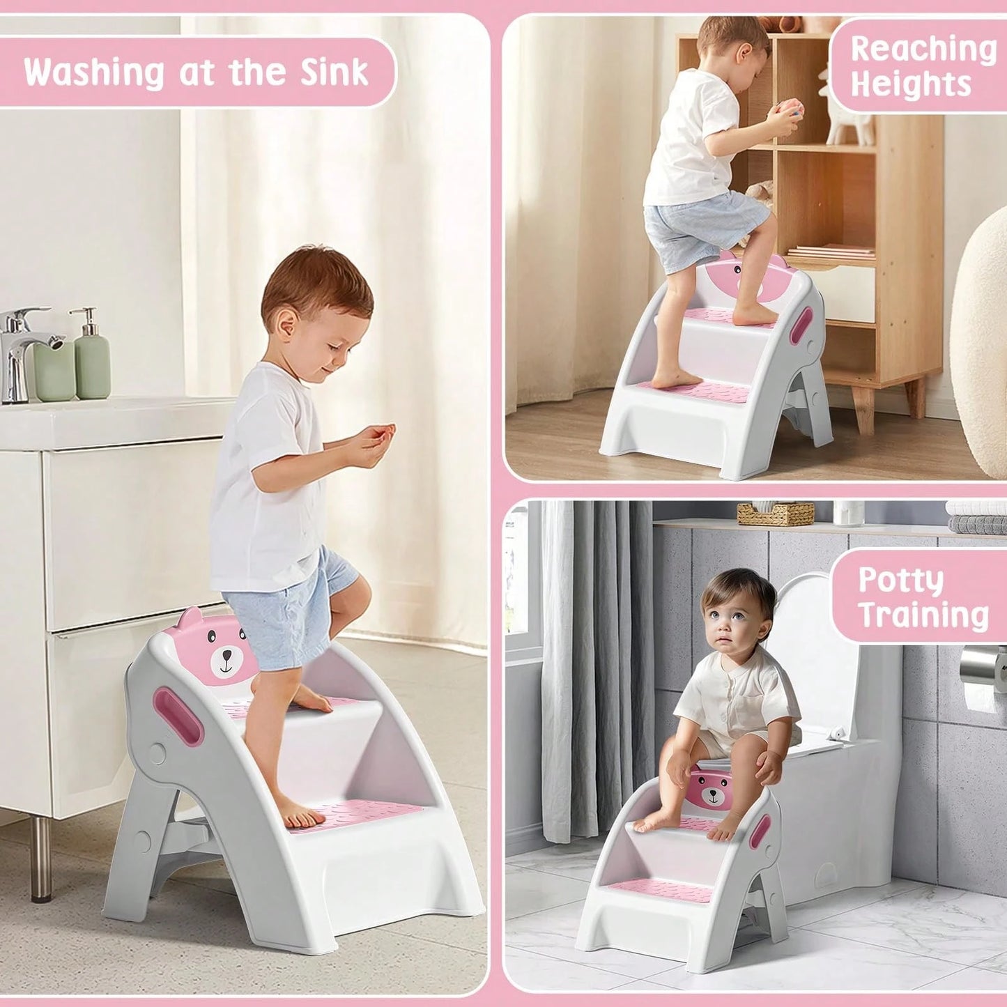Toddler Step Stool For Bathroom Sink & Potty Training, 2-Step Stool With Anti-Slip Wide Steps, Anti-Tip A-Frame, Easy Assembly