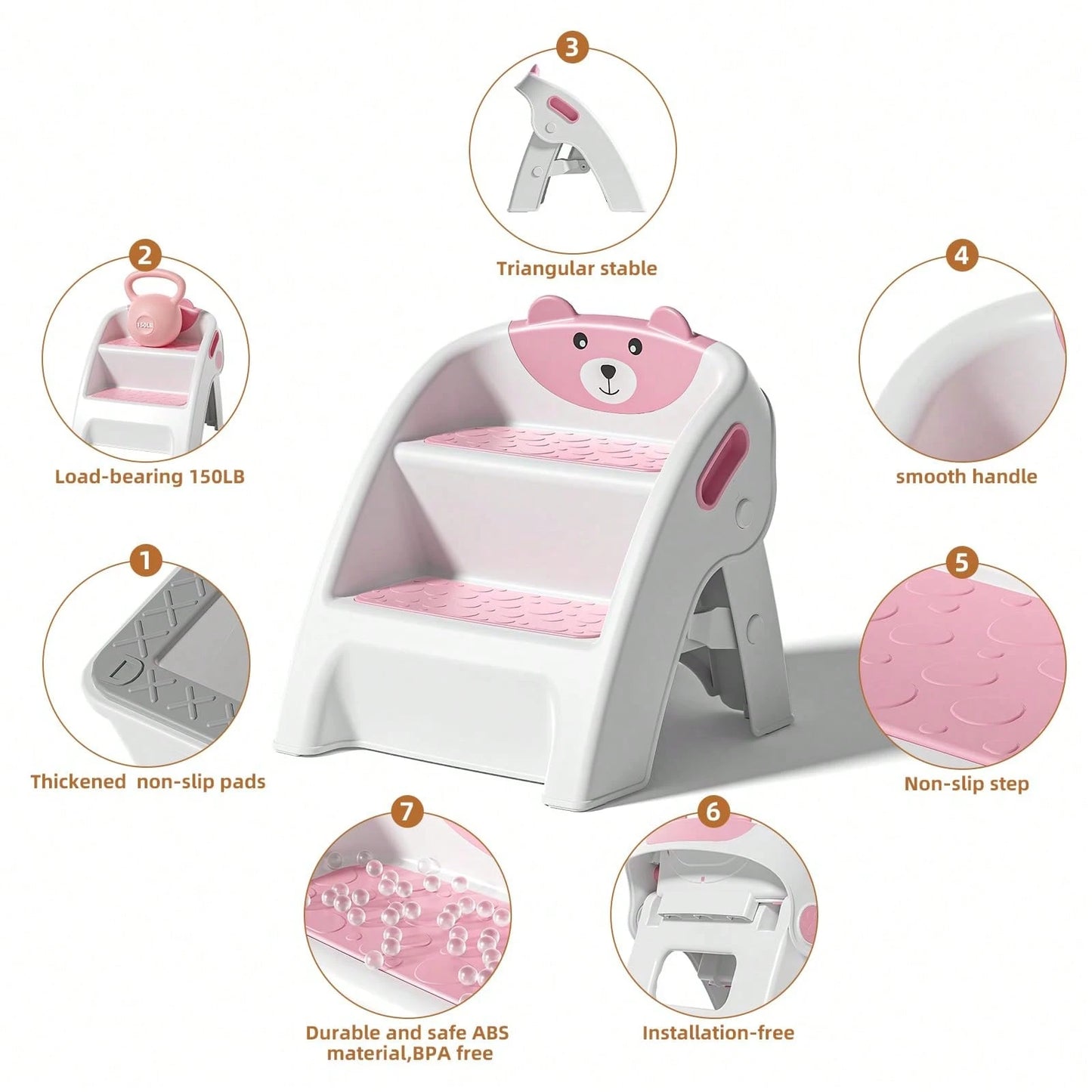 Toddler Step Stool For Bathroom Sink & Potty Training, 2-Step Stool With Anti-Slip Wide Steps, Anti-Tip A-Frame, Easy Assembly