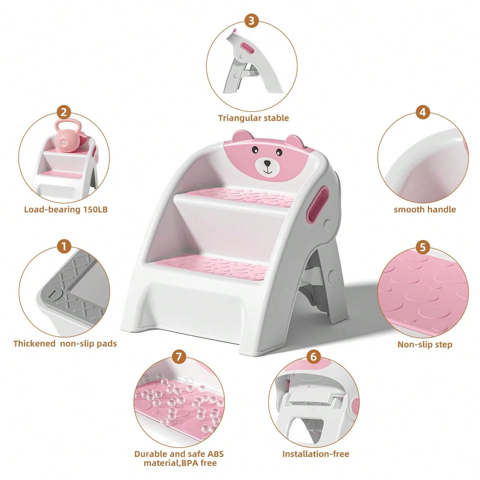 Toddler Step Stool For Bathroom Sink & Potty Training, 2-Step Stool With Anti-Slip Wide Steps, Anti-Tip A-Frame, Easy Assembly