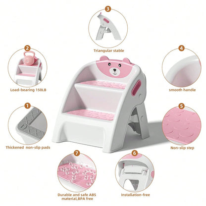Toddler Step Stool For Bathroom Sink & Potty Training, 2-Step Stool With Anti-Slip Wide Steps, Anti-Tip A-Frame, Easy Assembly
