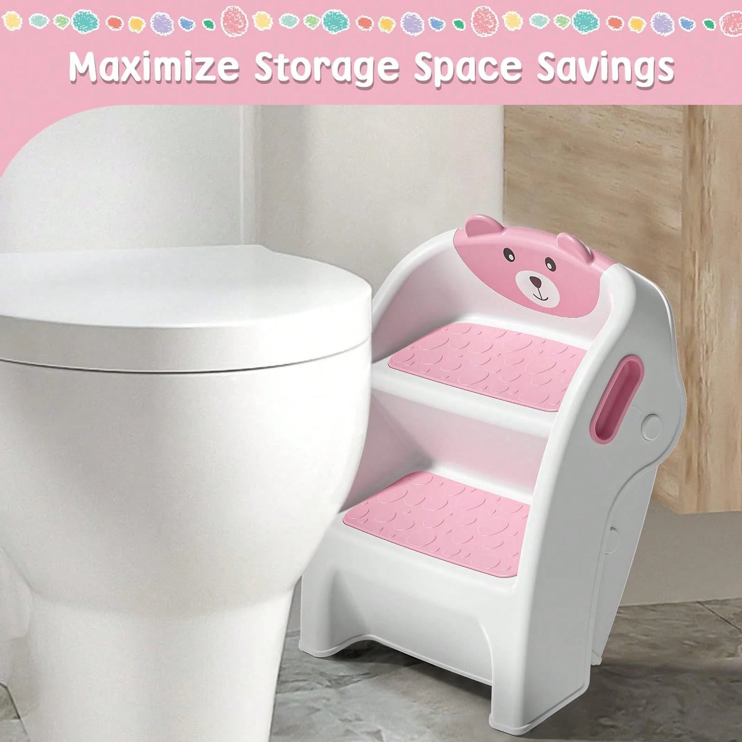 Toddler Step Stool For Bathroom Sink & Potty Training, 2-Step Stool With Anti-Slip Wide Steps, Anti-Tip A-Frame, Easy Assembly