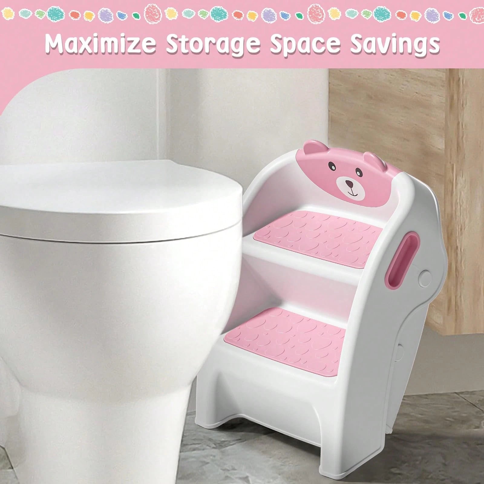 Toddler Step Stool For Bathroom Sink & Potty Training, 2-Step Stool With Anti-Slip Wide Steps, Anti-Tip A-Frame, Easy Assembly