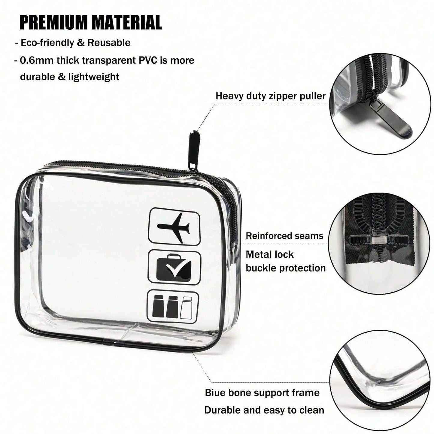 Toiletry Bag, 3 Transparent Toiletry Bags, Quart Size Travel Makeup Bag, Suitable For Men And Women, Portable Airport Airline Compliant Bag (Black)