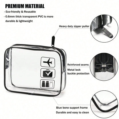 Toiletry Bag, 3 Transparent Toiletry Bags, Quart Size Travel Makeup Bag, Suitable For Men And Women, Portable Airport Airline Compliant Bag (Black)