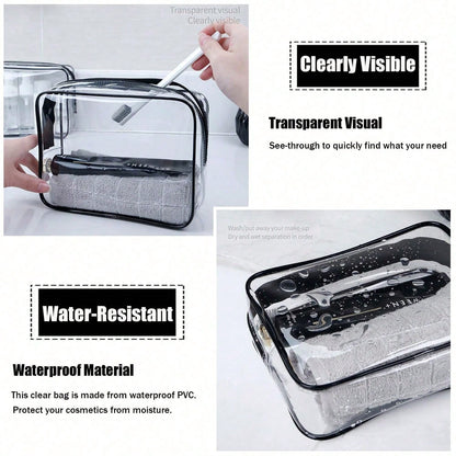 Toiletry Bag, 3 Transparent Toiletry Bags, Quart Size Travel Makeup Bag, Suitable For Men And Women, Portable Airport Airline Compliant Bag (Black)