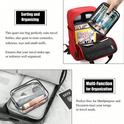 Toiletry Bag, 3 Transparent Toiletry Bags, Quart Size Travel Makeup Bag, Suitable For Men And Women, Portable Airport Airline Compliant Bag (Black)