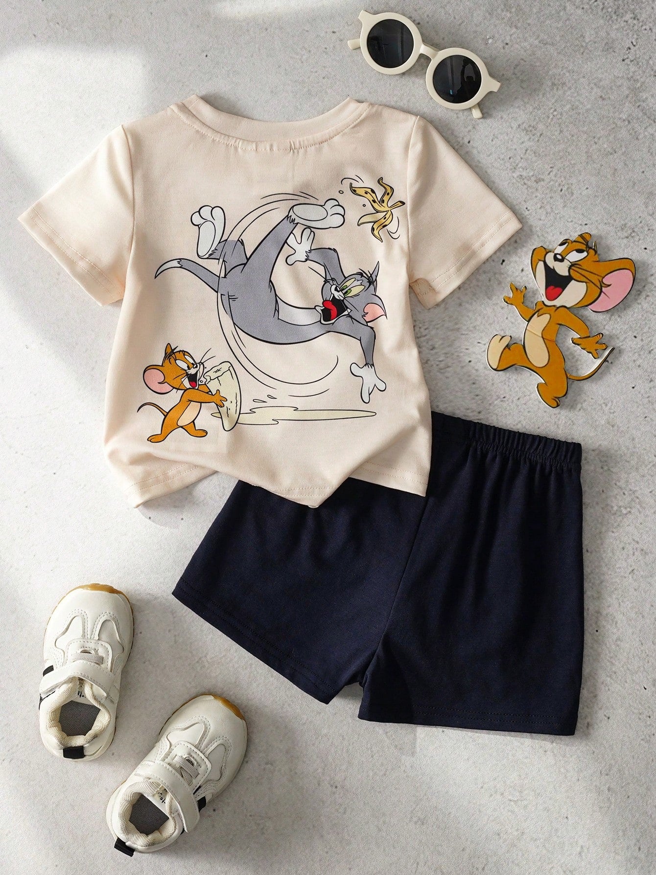 TOM & JERRY X Baby Boy Round Neck Letter Cartoon Print Short Sleeve T-Shirt And Shorts Casual Daily Outfit