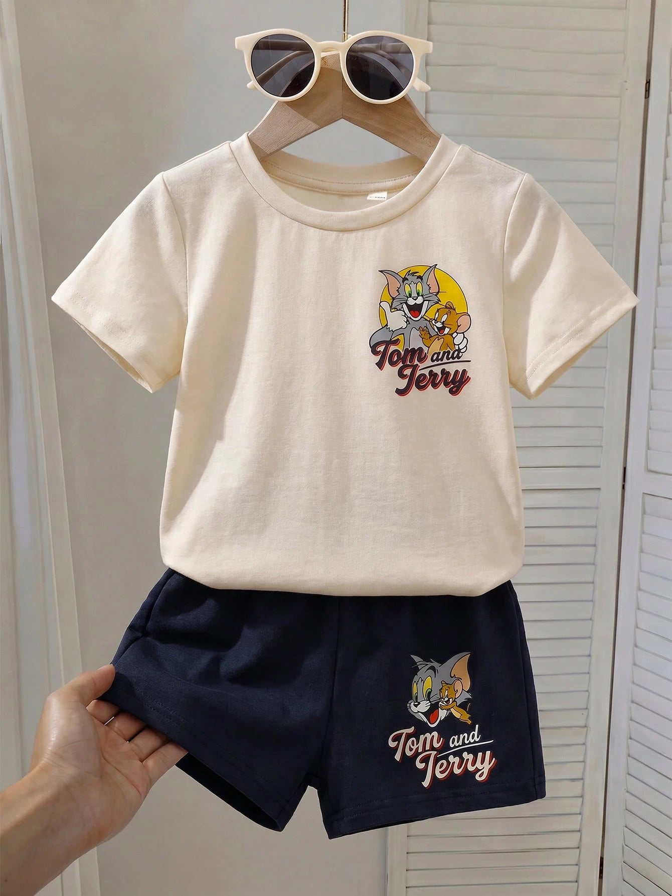 TOM & JERRY X Baby Boy Round Neck Letter Cartoon Print Short Sleeve T-Shirt And Shorts Casual Daily Outfit