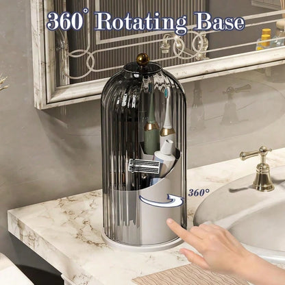 Toothbrush Holders With Sliding Lid, Rotating 3 Slots Bathroom Organizer Countertop, Tooth Brush Toothpaste Holder Bathroom Counter Stand Caddy For Vanity Makeup Brushes Holder