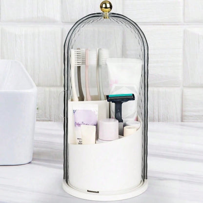 Toothbrush Holders With Sliding Lid, Rotating 3 Slots Bathroom Organizer Countertop, Tooth Brush Toothpaste Holder Bathroom Counter Stand Caddy For Vanity Makeup Brushes Holder