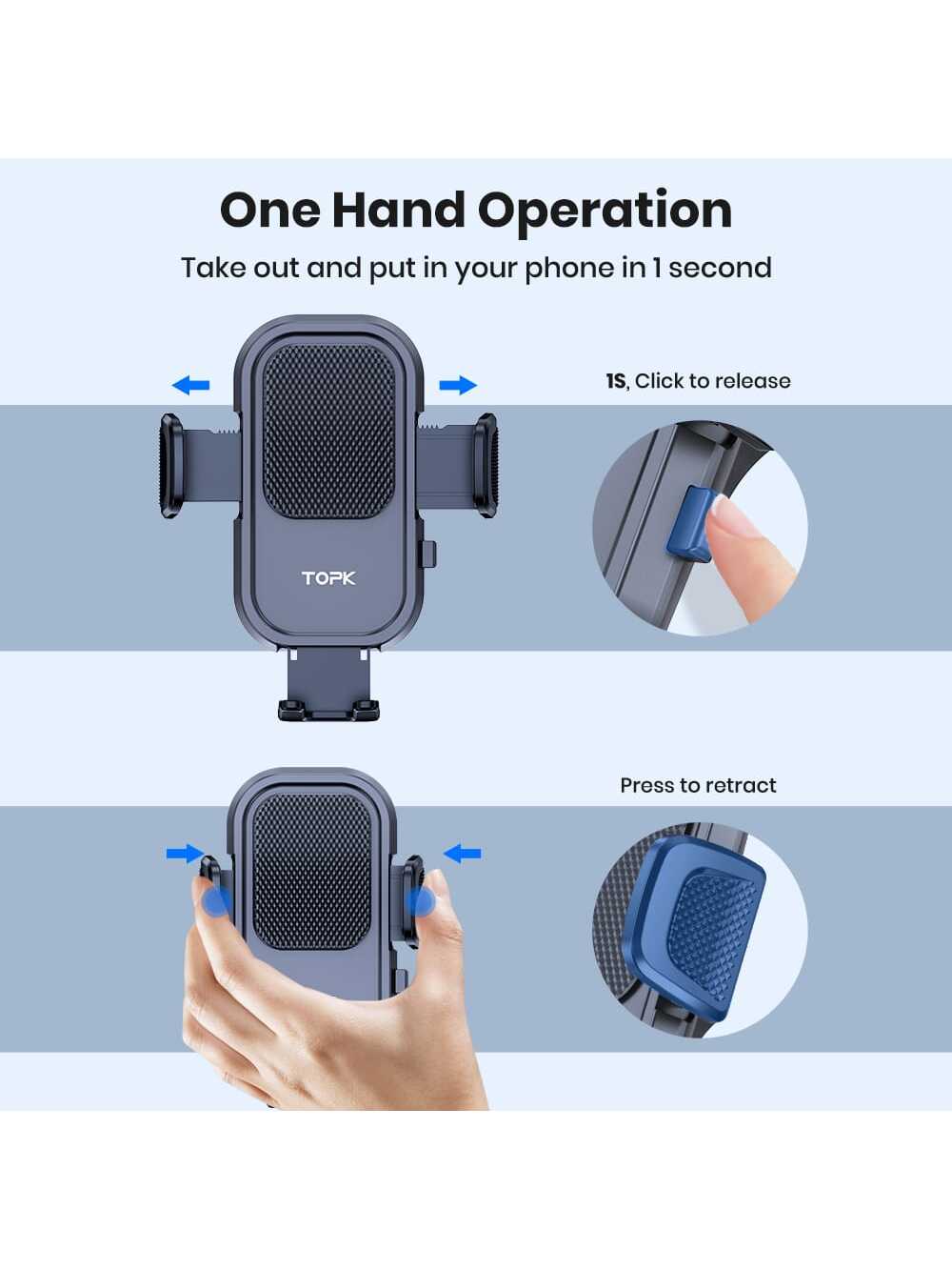 TOPK Car Phone Holder, 360 Degree Rotation Air Vent Phone Mount, Universal Car Ventphone Mount, Upgrade Spiral Hook For Navigation