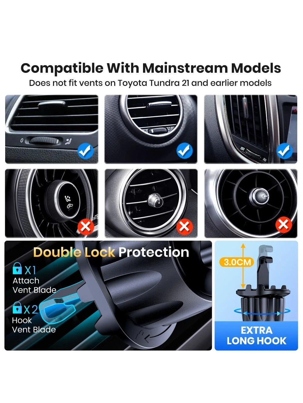 TOPK Car Phone Holder, 360 Degree Rotation Air Vent Phone Mount, Universal Car Ventphone Mount, Upgrade Spiral Hook For Navigation