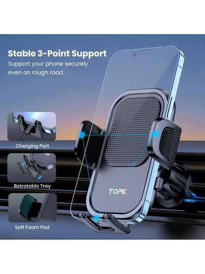 TOPK Car Phone Holder, 360 Degree Rotation Air Vent Phone Mount, Universal Car Ventphone Mount, Upgrade Spiral Hook For Navigation
