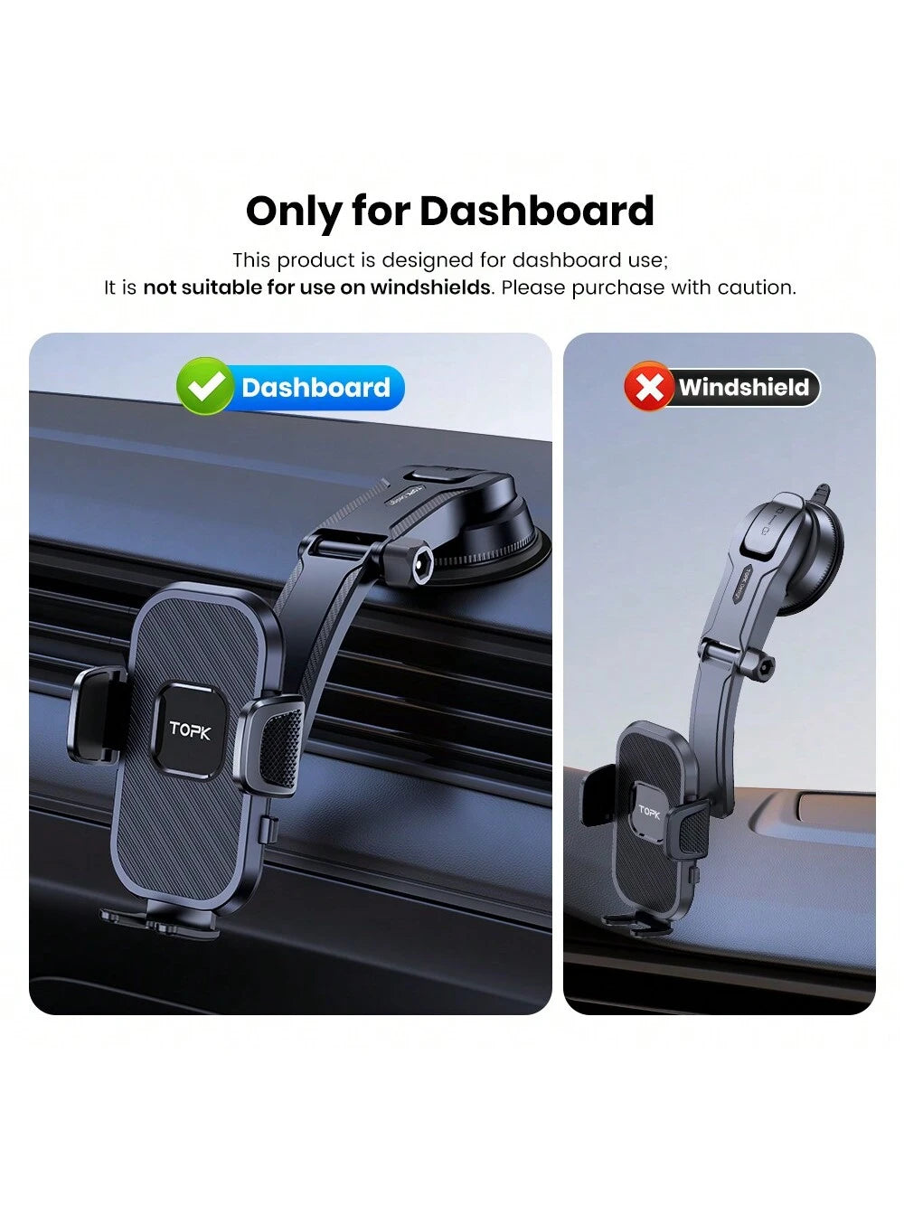 TOPK D38-C Car Phone Holder Mount, Upgraded Adjustable Horizontally And Vertically Cell Phone Holder For Car Dashboard Compatible With All Phones