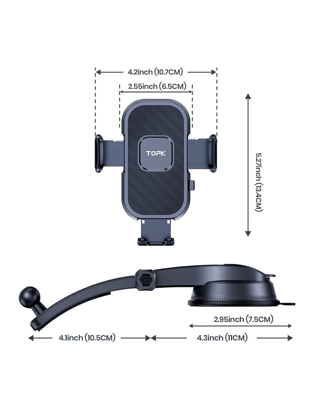 TOPK D38-C Car Phone Holder Mount, Upgraded Adjustable Horizontally And Vertically Cell Phone Holder For Car Dashboard Compatible With All Phones