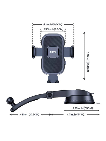 TOPK D38-C Car Phone Holder Mount, Upgraded Adjustable Horizontally And Vertically Cell Phone Holder For Car Dashboard Compatible With All Phones