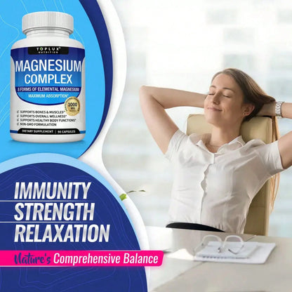 Toplux Magnesium Complex – 3-Pack (270 Caps)| 8-In-1 1000mg| For Bones, Muscle Recovery, Sleep & Stress| Non-GMO – Limited Time – Best Value – Save On 3-Pack!